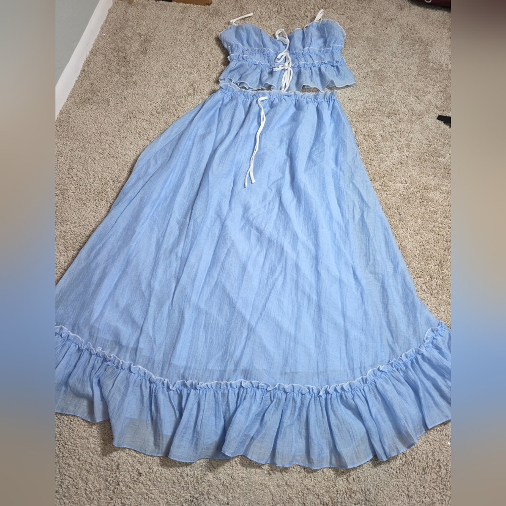 12TH TRIBE Light Blue Dahlia Maxi Skirt and Matching Tie Top Size Large - Picture 3 of 13